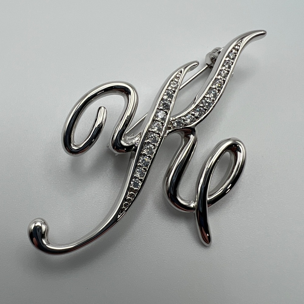 Berricle Initial K Brooch Silver Tone with CZ Accent Pin